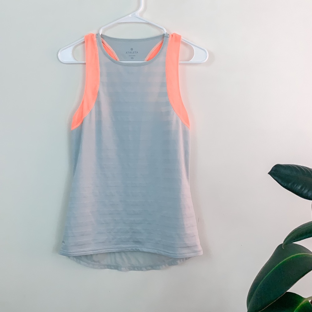 Athleta neon orange gray stripe tank (XS)